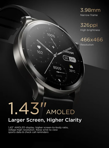 300 mAh 300 mAh JR-FV1 Smart Watch Can Make And Receive Calls 1.43-Inch HD Screen Bluetooth Connection Fitness Monitoring For Men And Women Compatible With Apple And Android Metal Silicone Strap Space Grey