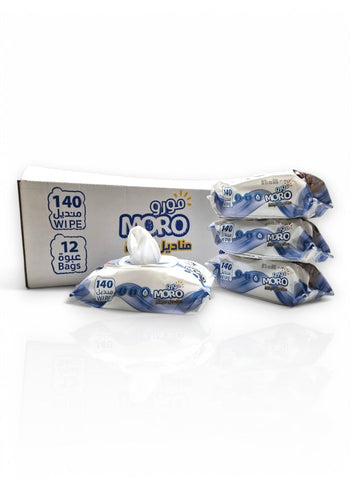 Moro wet wipes without perfume, gentle on the skin to care for your child, 140 wipes (Pack of 12)