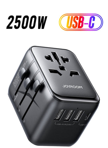 17W Universal Travel Adapter International Plug Adapter With 3 USB 1 Type C Fast Charging All In One Worldwide Wall Charger UK US AUS EU Black