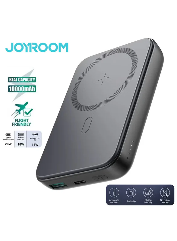 Jr‑W020 Mini 10,000 Mah Magnetic Wireless Power Bank – 20 W Fast Charge (5–15 W), Usb‑C In/Out, Compact Pocket Design, Strong Magnetic Grip & Fireproof Build Black