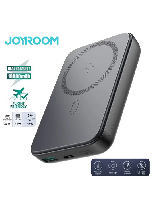 Jr‑W020 Mini 10,000 Mah Magnetic Wireless Power Bank – 20 W Fast Charge (5–15 W), Usb‑C In/Out, Compact Pocket Design, Strong Magnetic Grip & Fireproof Build Black