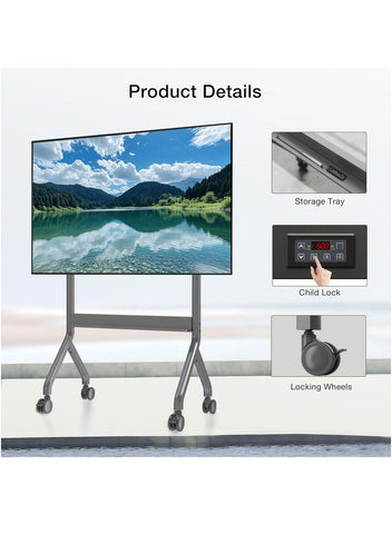Motorized Mobile TV Cart, Electric Lifting Stand for 75-90 Inch LCD OLED Flat Curved Panel Screen TV or Smart Board, Load up to 150 lbs, Max VESA 900x600mm P150-UK-G
