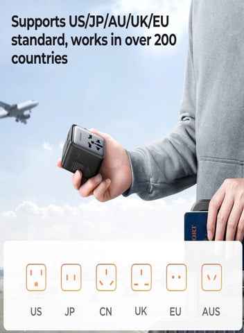 65W Universal Travel Adapter International Plug Adapter With 2 USB 2 Type C Fast Charging All In One Worldwide Wall Charger UK US AUS EU Black