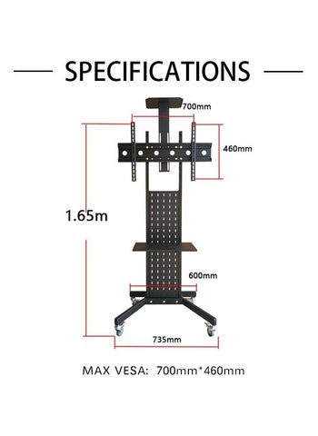 Mobile TV Stand with Wheels Rolling TV Cart Floor TV Trolley for 32-70 Inch LCD LED Flat Curved Screen, Height Adjustable Portable TV Stand Movable Tilt Holder Holds up to 50kg with Media Shelf Tray
