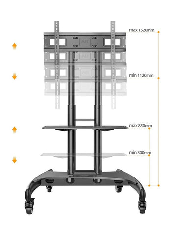 NB ERGONOMIC Mobile TV Cart Rooling TV Stand with Wheels for 32 to 75 Inch LCD LED OLED Plasma Flat Panel Screens up to 100lbs AVA1500-60-1P (Black)