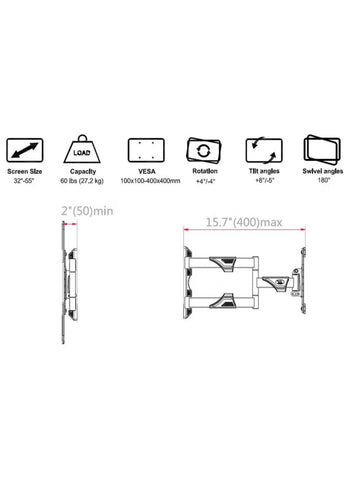 NB Ergonomic Full Motion TV Wall Mount for Most 32-55 Inch Computer Monitors and TVs，Adjustable Tilting, Rotating.Weight up to 60lbs (32" to 55")