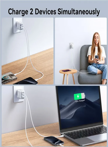 30W USB+USB-C / Type-C Wall Fast Charger Compatible with iPhone 16/15/14/14 Pro/14 Pro Max/13/12/SE2020/11/XR/XS Max/X/iPad Samsung S25/S24/S23 All Series UK Plug White