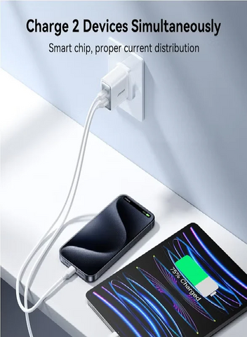 30W USB+USB-C / Type-C Wall Fast Charger Compatible with iPhone 16/15/14/14 Pro/14 Pro Max/13/12/SE2020/11/XR/XS Max/X/iPad Samsung S25/S24/S23 All Series UK Plug White