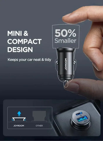 JR-CCN05 30W USB-A USB-C Mini Car Charger - Black Black