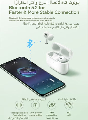 T03S Pro True Wireless Earbuds – 4-Mic Enc Calling, Deep Bass, Bluetooth 5.3, 24H Battery, Touch Control, Fast Pairing, Lightweight Design White