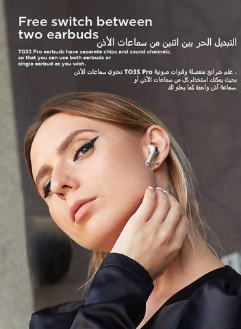 T03S Pro True Wireless Earbuds – 4-Mic Enc Calling, Deep Bass, Bluetooth 5.3, 24H Battery, Touch Control, Fast Pairing, Lightweight Design White