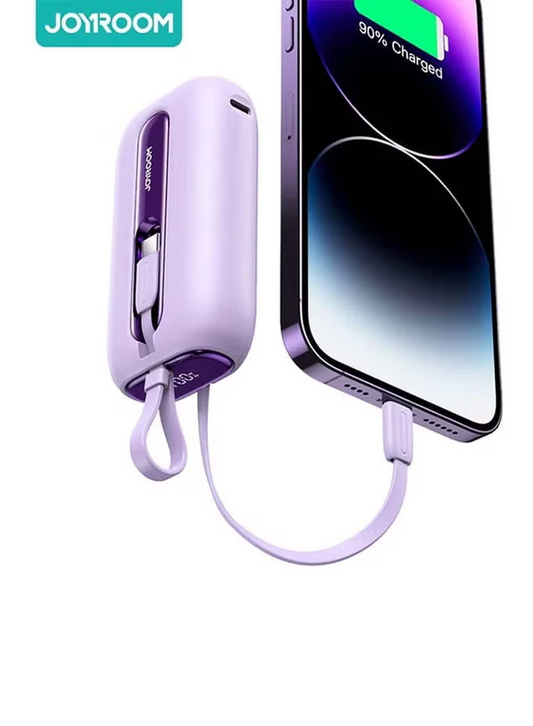 10000 mAh JR-L012 22.5W Fast Charge With Dual Cables Portable Mini Power Bank With Type-C And Lightning Output Cables Purple
