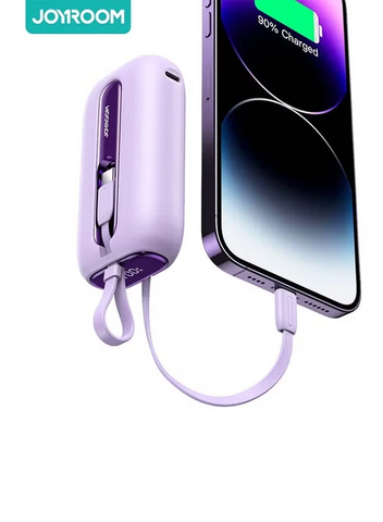 10000 mAh JR-L012 22.5W Fast Charge With Dual Cables Portable Mini Power Bank With Type-C And Lightning Output Cables Purple