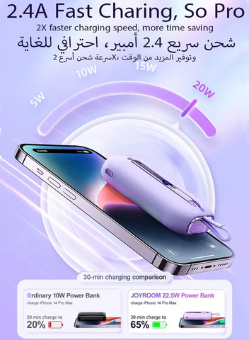 10000 mAh JR-L012 22.5W Dual-Wire Fast Charging Portable Mini Power Bank With Type-C And Lightning Output Cable Black