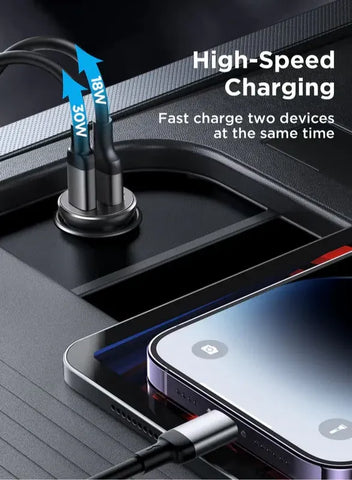 JR-CCN05 30W USB-A USB-C Mini Car Charger - Black Black