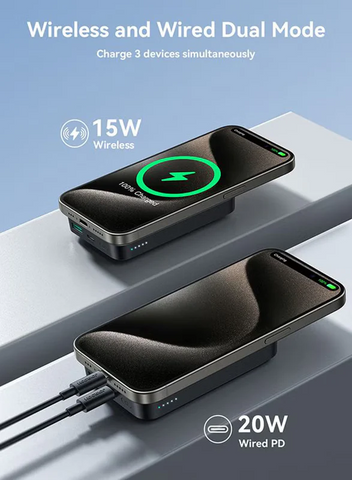 Jr‑W020 Mini 10,000 Mah Magnetic Wireless Power Bank – 20 W Fast Charge (5–15 W), Usb‑C In/Out, Compact Pocket Design, Strong Magnetic Grip & Fireproof Build Black