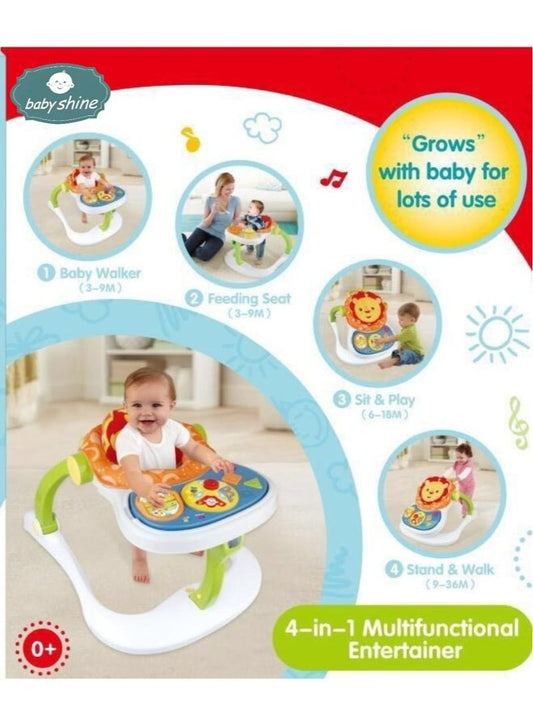 4-in-1 Multifunctional Baby Walker With Adjustable Height and Sponge Padded Chair