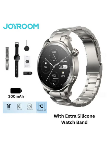 300 mAh 300 mAh JR-FV1 Smart Watch Can Make And Receive Calls 1.43-Inch HD Screen Bluetooth Connection Fitness Monitoring For Men And Women Compatible With Apple And Android Metal Silicone Strap Space Grey