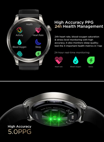 300 mAh 300 mAh JR-FV1 Smart Watch Can Make And Receive Calls 1.43-Inch HD Screen Bluetooth Connection Fitness Monitoring For Men And Women Compatible With Apple And Android Metal Silicone Strap Space Grey