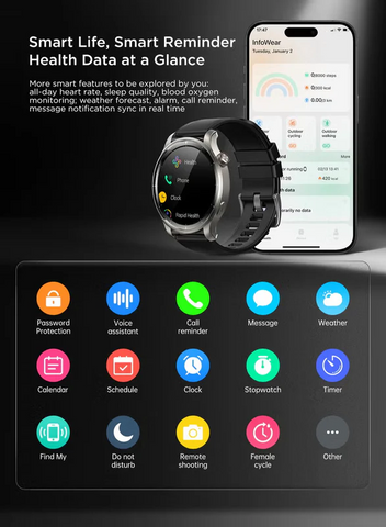 300 mAh 300 mAh JR-FV1 Smart Watch Can Make And Receive Calls 1.43-Inch HD Screen Bluetooth Connection Fitness Monitoring For Men And Women Compatible With Apple And Android Metal Silicone Strap Space Grey